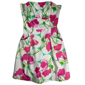Lilly Pulitzer Sz‎ 4 Had Me A Blast Floral Print Strapless Mini Dress Pink Poppy